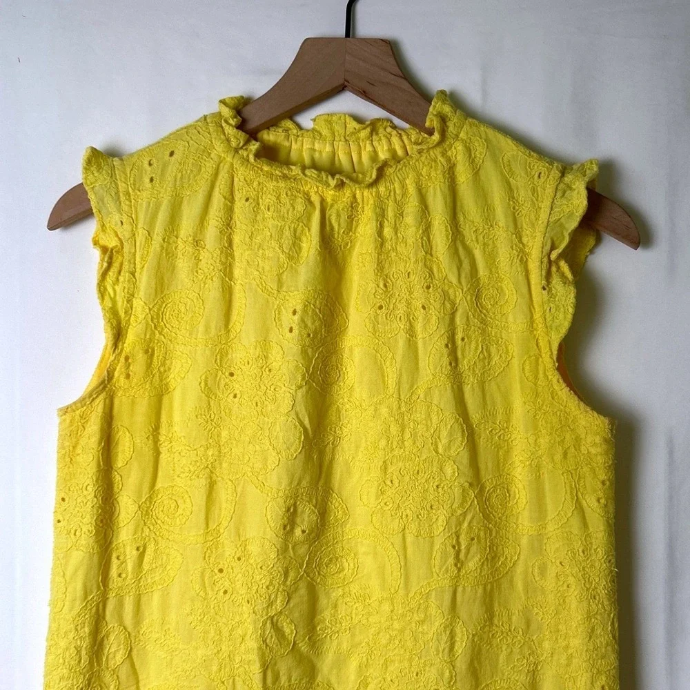 Nanette Lepore Womens Eyelet Ruffle Neck Sleeveless Shift Dress Size 2 Yellow - Picture 2 of 11